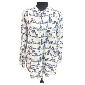 Lands End Womens Flannel Blue White Wildlife Tunic Shirt L 14-16 100% Cotton